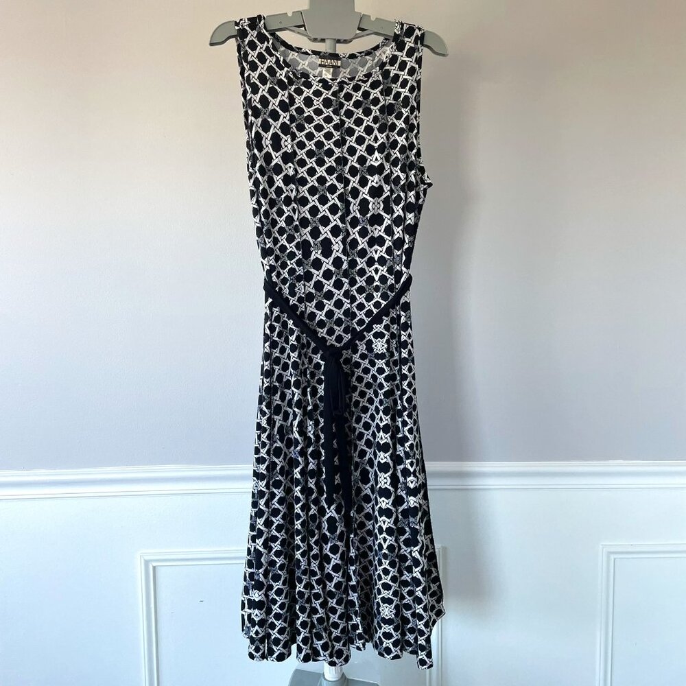 Haani Fit and Flare Panel Dress with Belt. Black & White. PXL Plus Size